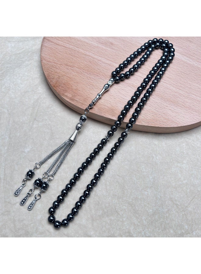 99 Agate Beads Tasbih Premium Muslim Prayer Beads Made with Natural Stone Beads for Daily Misbaha and Meditation (6mm,Black) - Image 3